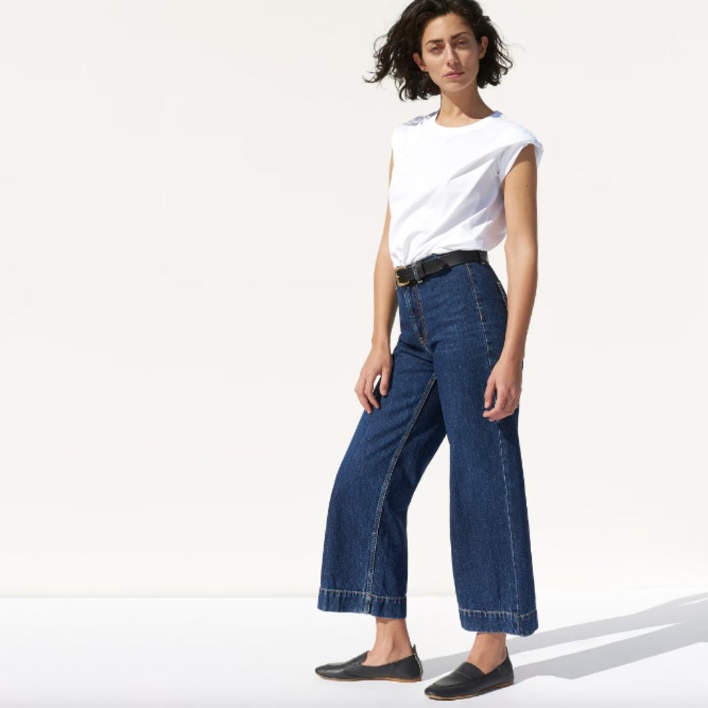 NWT Everlane Wide Leg Jean in Medium Indigo, size 26 ankle (Edition 02)